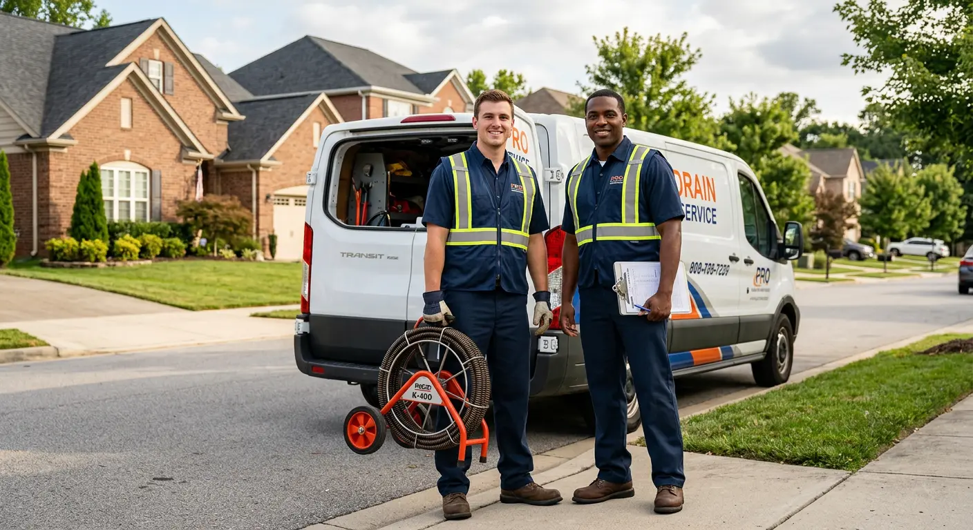 Sewer and drain service team with equipment ready for work in Rowlett